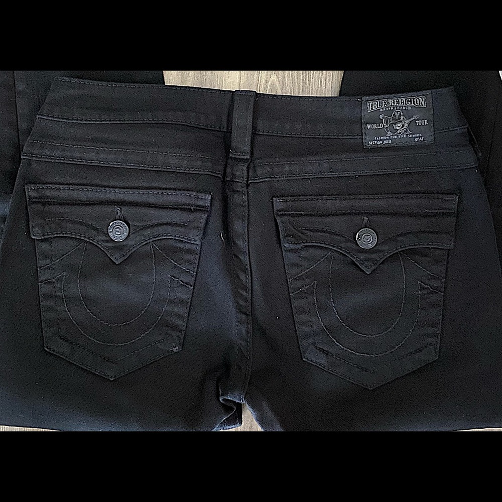 True Religion black jeans with button flap pockets